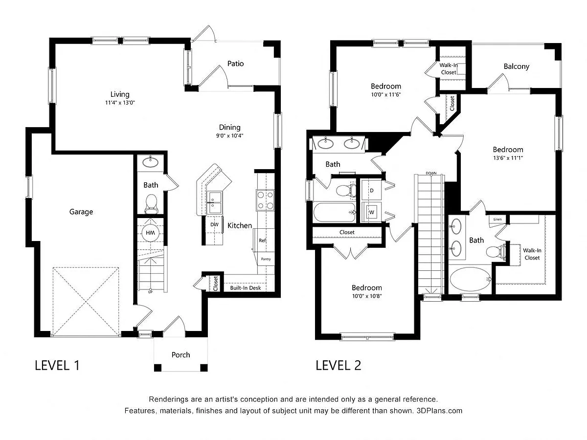 Floor plan Three Bedroom Townhome - C5