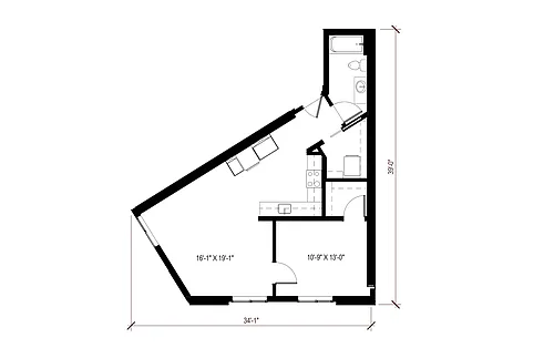 Floor plan 1 Bedroom - A42