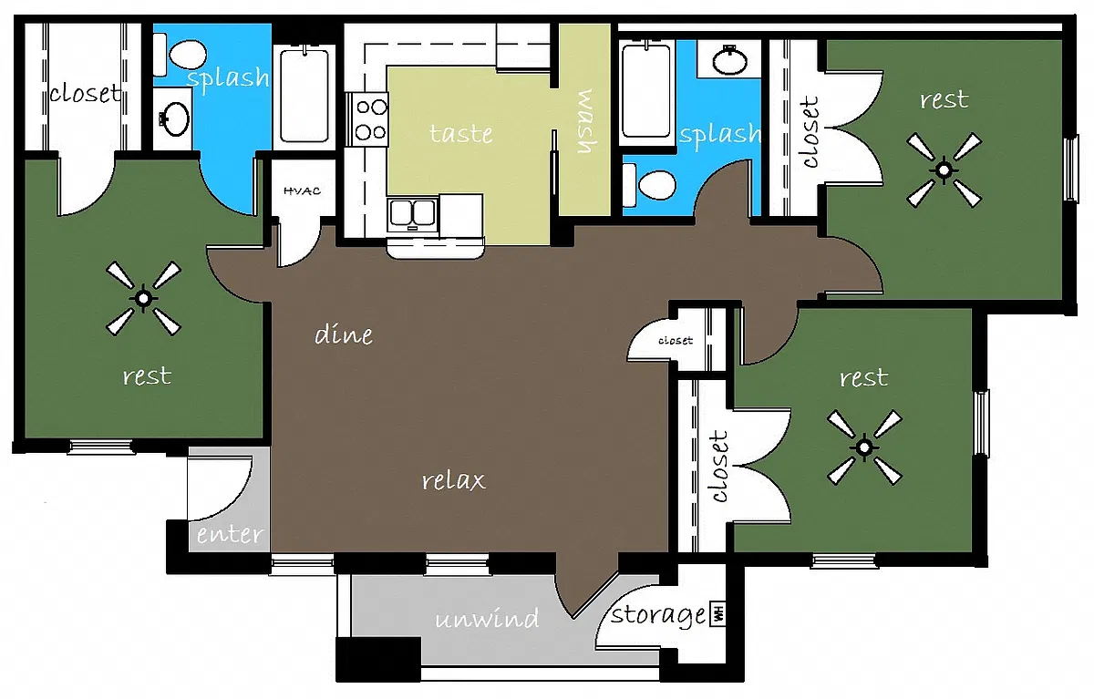 Floor plan 3 Bed, 2 Bath