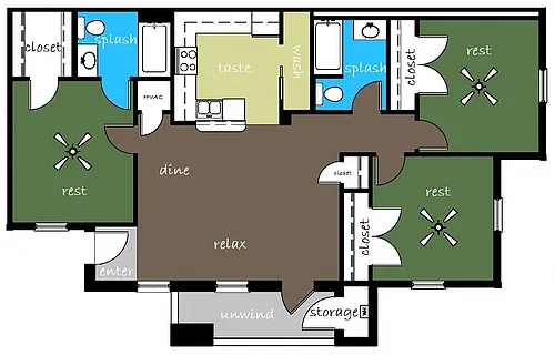 Floor plan 3 Bed, 2 Bath