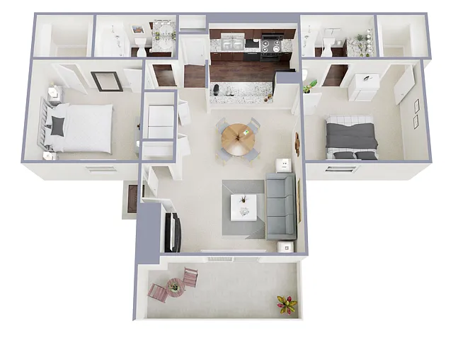 Floor plan 2 Bed, 2 Bath D