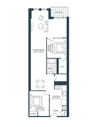 Floor plan 2 Bedroom 2 Bed 1 Bath 13