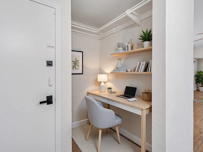 Small nook in the primary bedroom for a mini-office, crib, or extra closet space