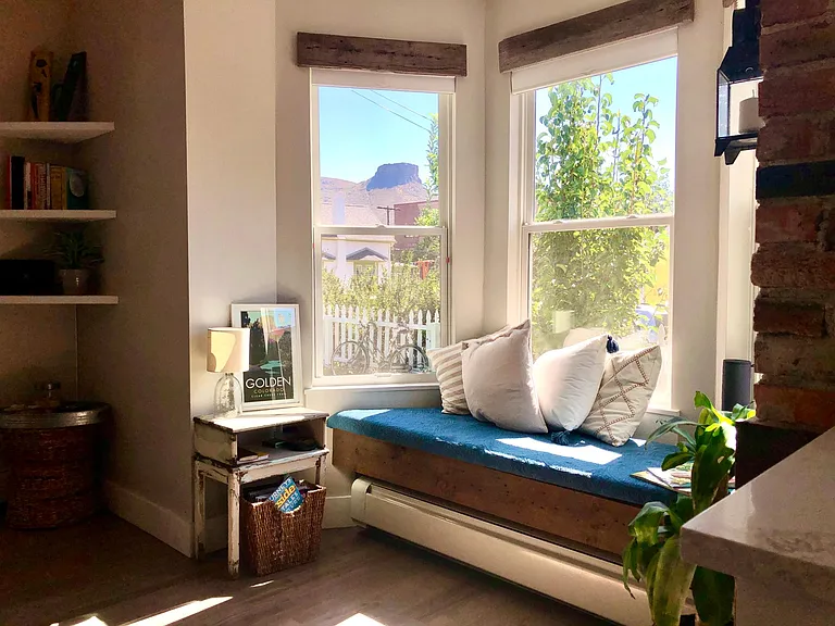 Bay window adjacent to dining table