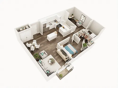 Floor plan One Bed One Bath Den 1N