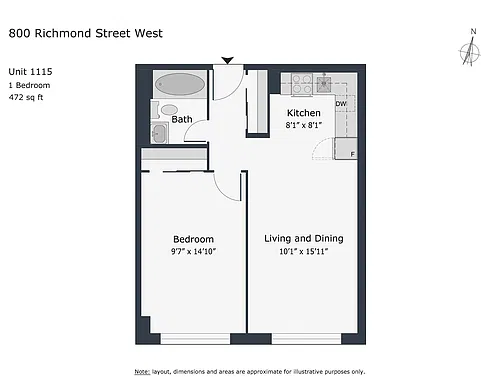 Floor plan 1 Bedroom - unit 1015