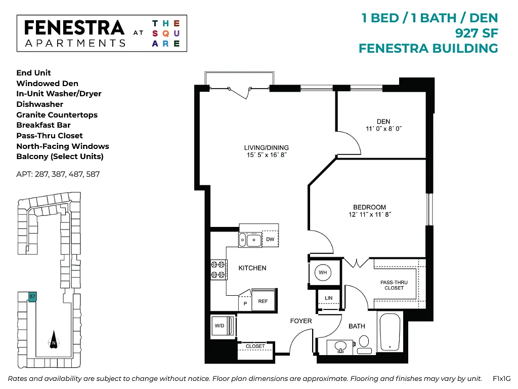 Floor plan Fenestra - 1 Bed / 1 Bath / Den