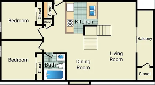 Floor plan 2 Bedroom 1 Bathroom