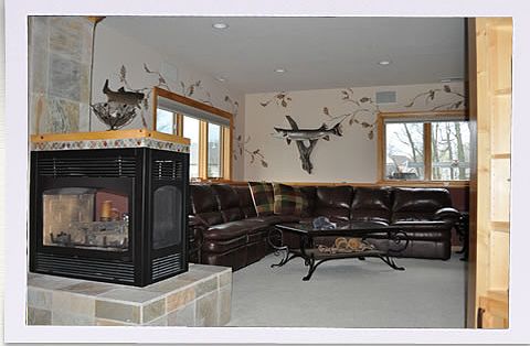 Lower level 3-way fireplace
