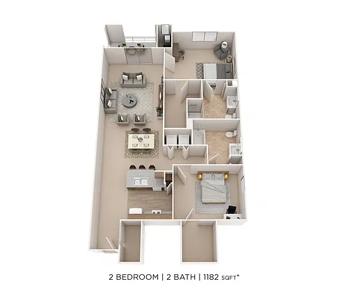 Floor plan Two Bedroom 2 Bath- 1,182 sqft