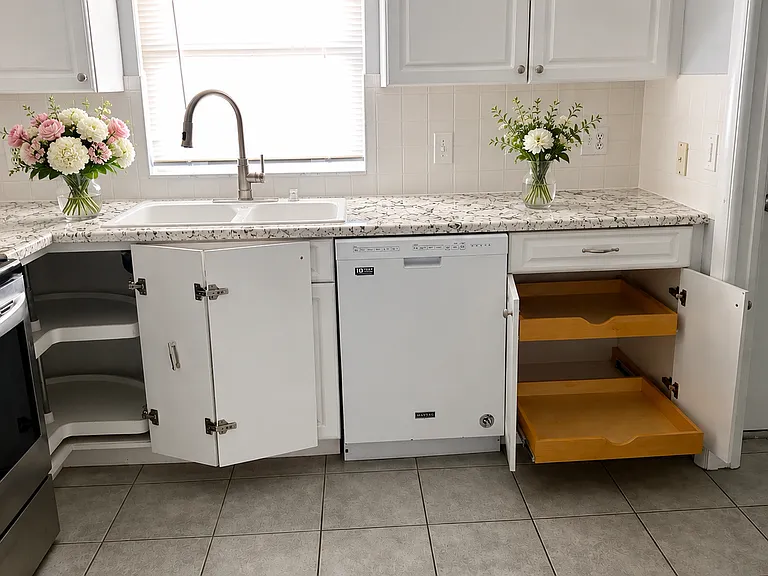 ''Custom drawer inserts and Lazy Susan for convenient corner storage and easy access ''