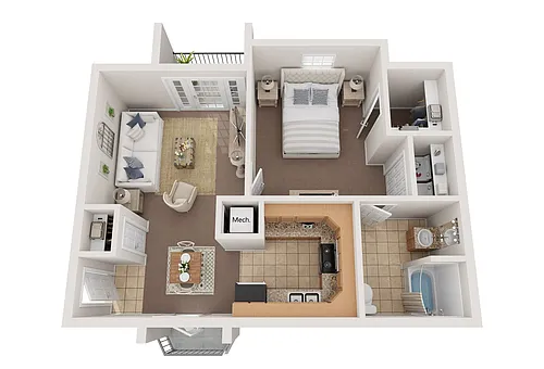 Floor plan 1BR 1BA (743 SF) Villaggio