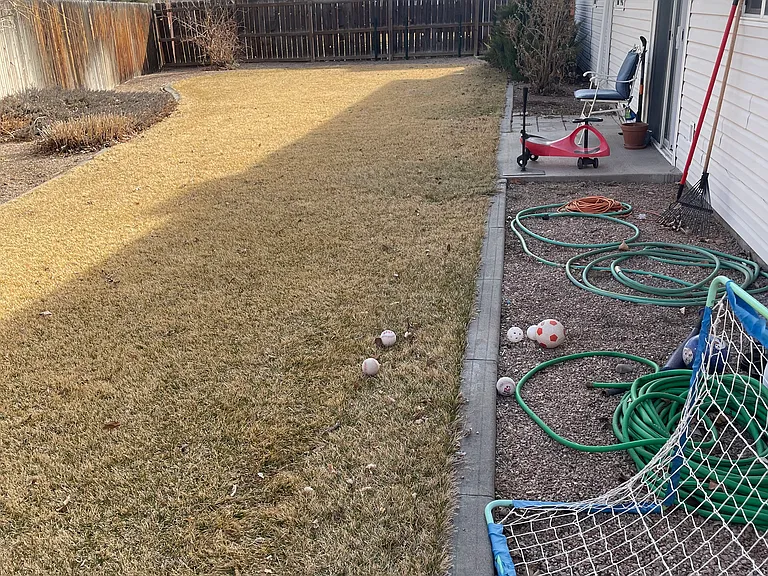 Fenced back yard and patio. West facing and shady in afternoon