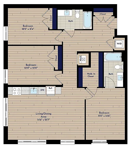Floor plan B 3BR-B-50