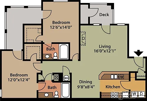 Floor plan Two bedrooms / Two bathrooms