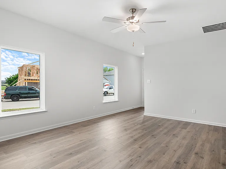The family room has plenty of windows that let in great, natural light.
