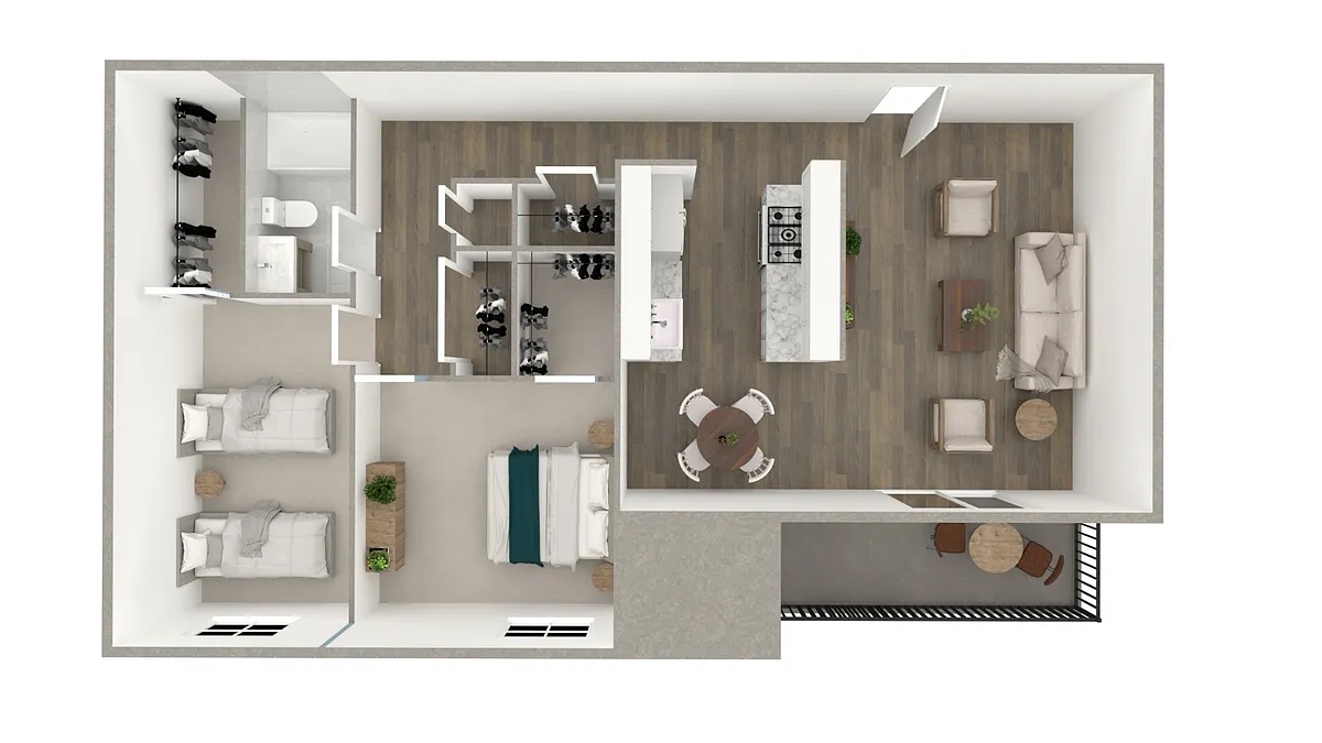 Floor plan Two Bedroom, One Bath - B (Renovated)