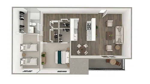 Floor plan Two Bedroom, One Bath - B (Renovated)