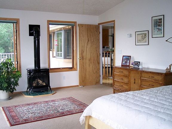 master bedroom with gas log stove