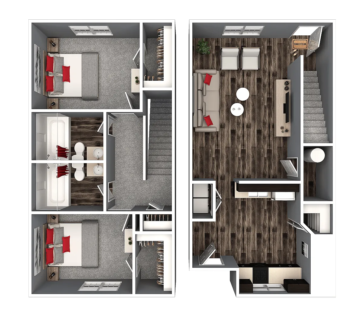 Floor plan 2 BR | 2 BA Townhome