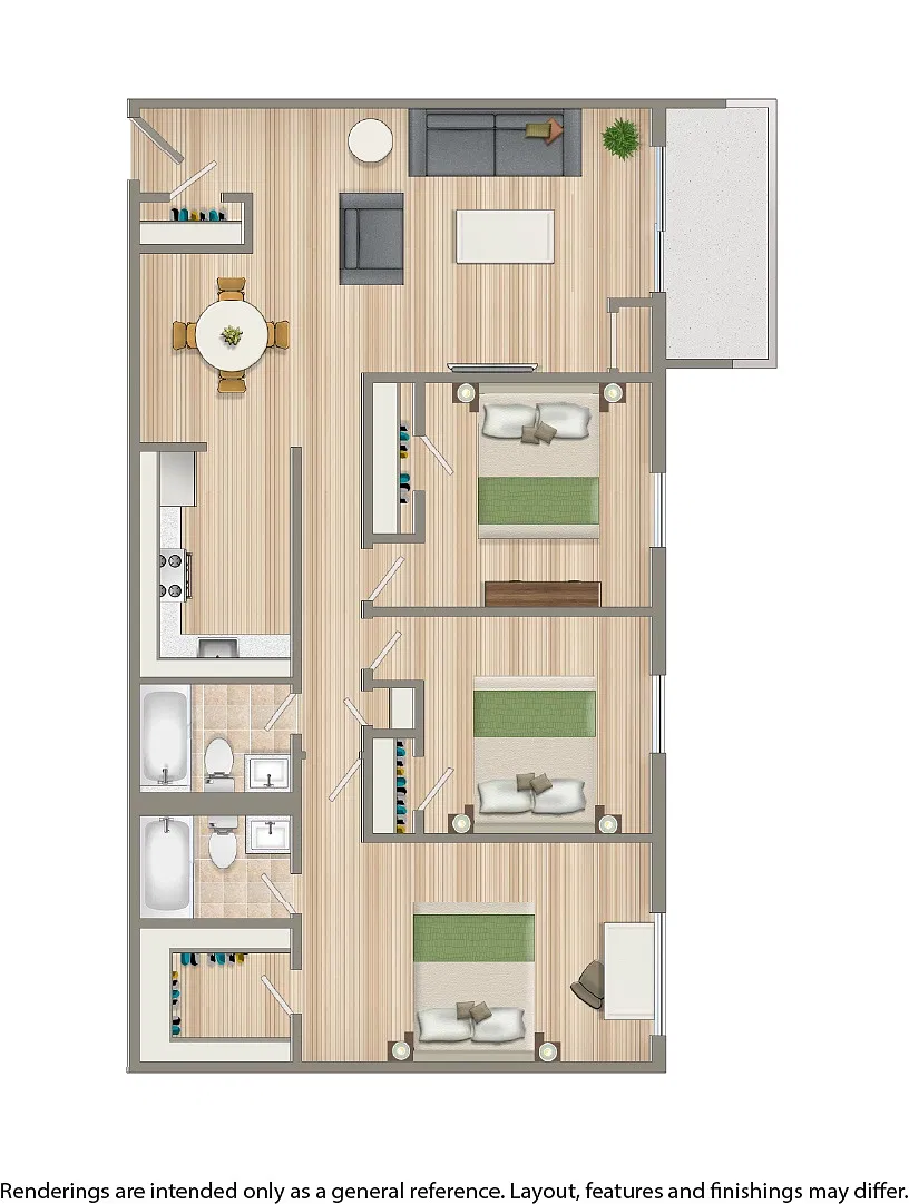 Floor plan Three Bedroom Two Bath