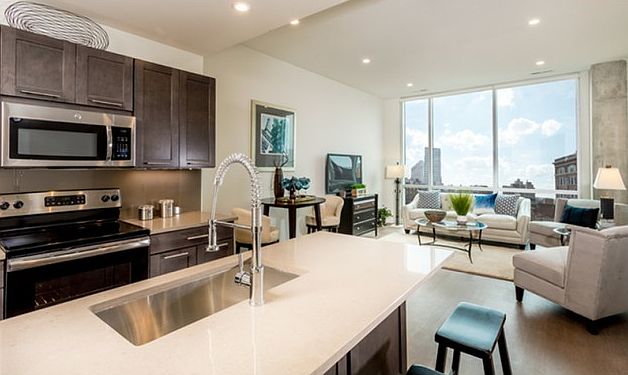Encore Apartments open kitchen and living room