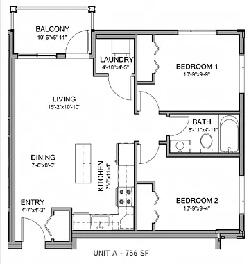 Floor plan 2 Bedroom Apartment 2 Bed 1 Bath