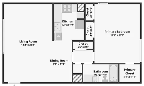 Floor plan 1BR Bottom Floor with Yard