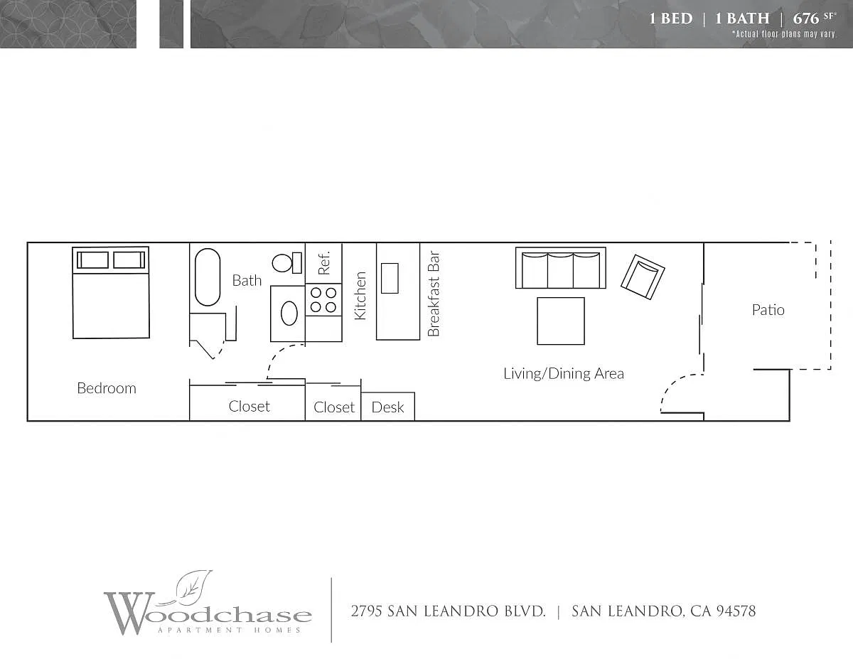 Floor plan Woodchase 1 BR 1 BA