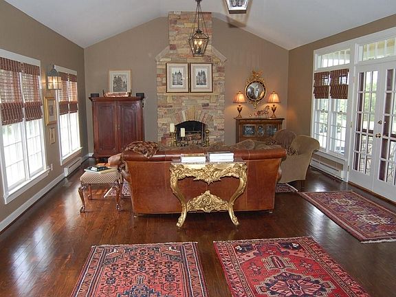 Stone fireplace in Family Room