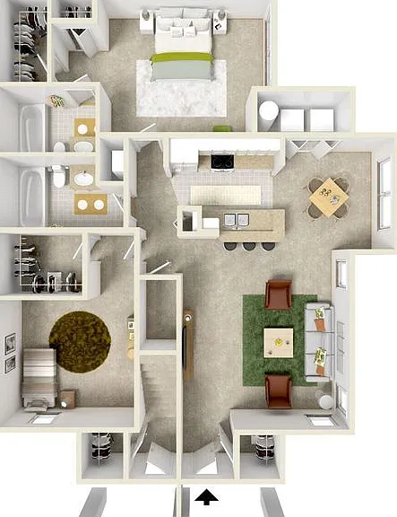 2 Bed/2 Bath Downstairs w/Nook floor plan Hawthorne Village