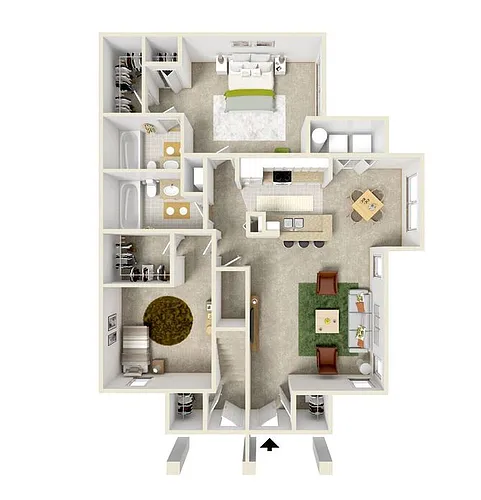 Floor plan 2 Bed/2 Bath Downstairs w/Nook