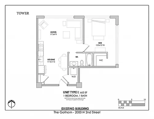Floor plan 1 bed 1 bath