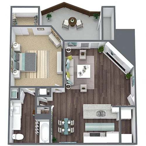 Floor plan A3: 1 Bed 1 Bath