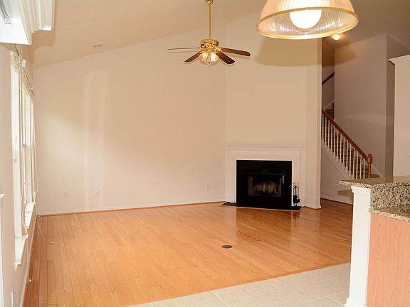 Living room wood burning fireplace