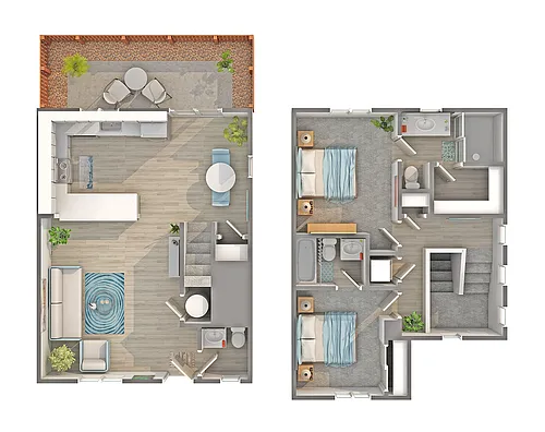 Floor plan 2 BR x 2.5 BA Townhome with Washer/Dryer - A