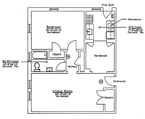 Floor plan 1 Bedroom 1 Bathroom