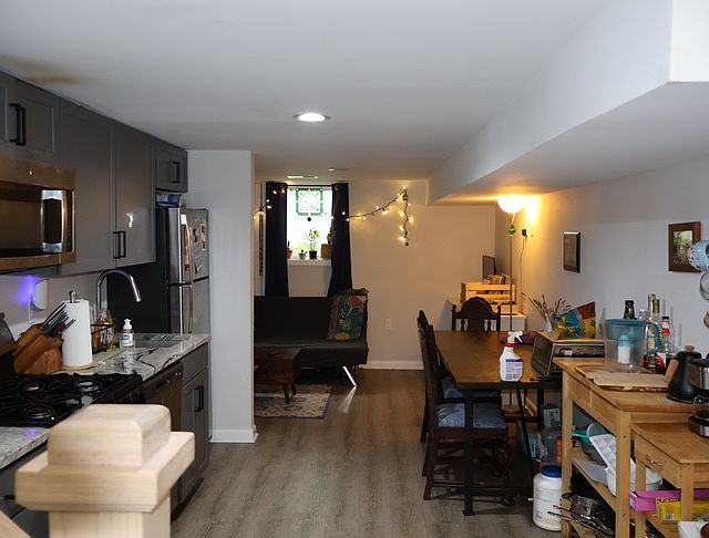 Kitchen area to living room space