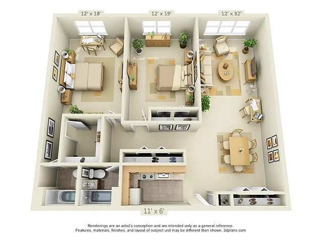 Floor plan 2 Bedroom 2 Bath