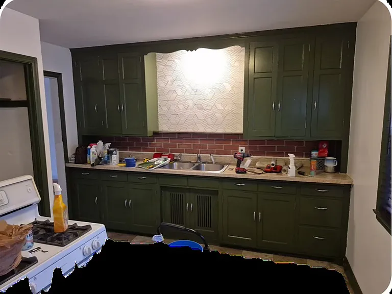 Newly painted cabinets and trim