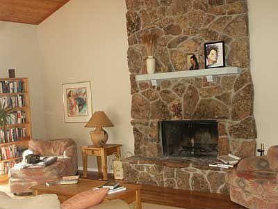 Living Room Moss Rock Fireplace 