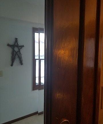 beveled window of door