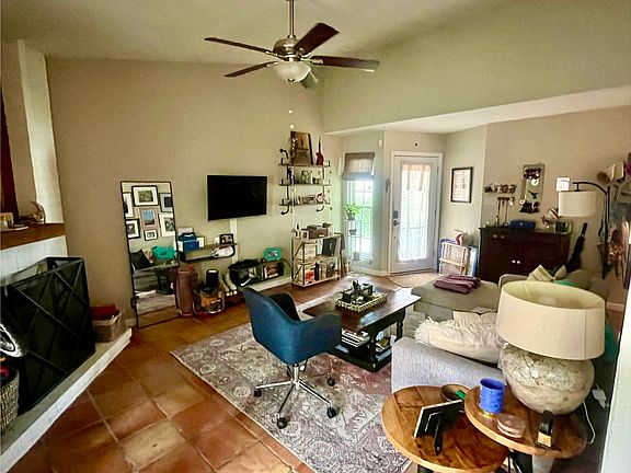 Spacious living room with vaulted ceilings.