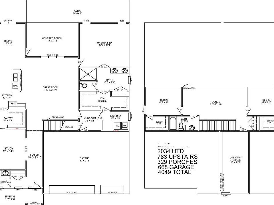 2nd image of 300 Hayloft Circle Avon "A" 3 Car Garage Floor Plan