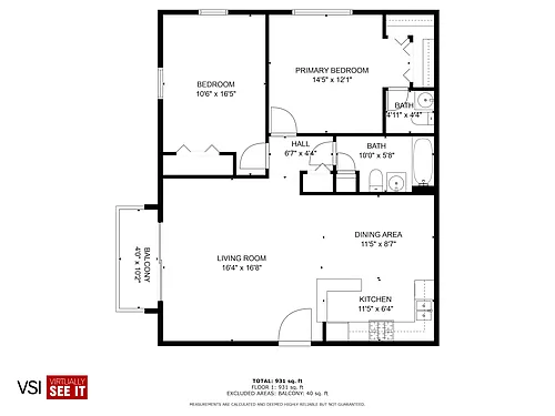 Floor plan 2 bedroom, 1-1/2 bath