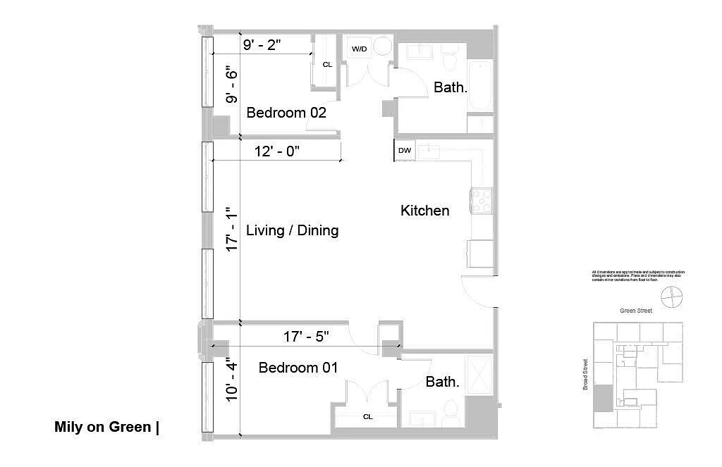 Floor plan 2B2B D 1060sf