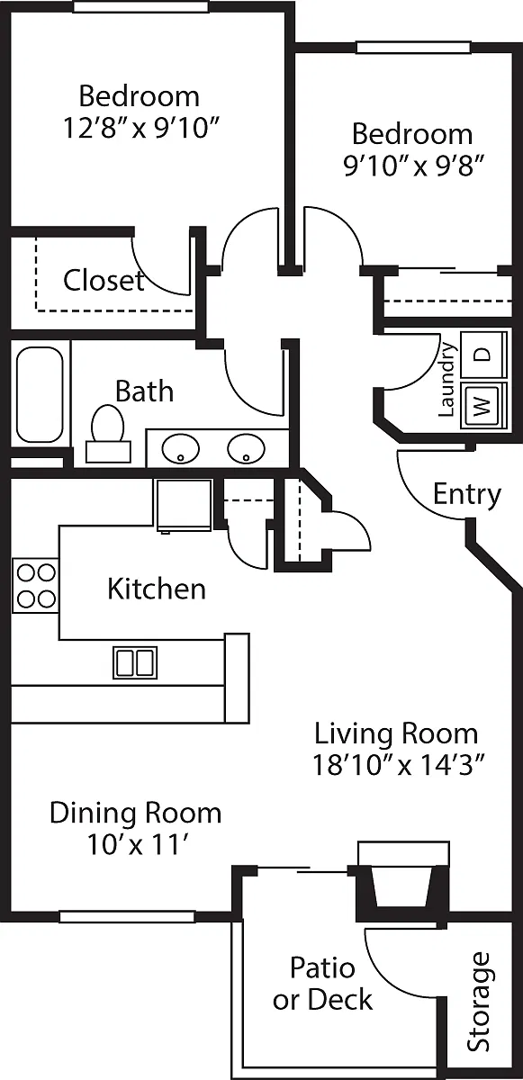 Floor plan Two Bedroom One Bath