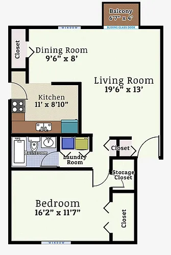 Floor plan One Bedroom One Bath Garden