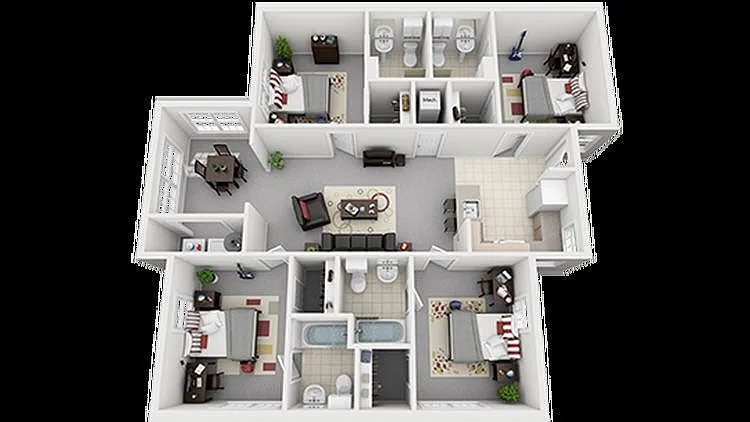 Floor plan 4 Bed 4 bath - Price Per Bed
