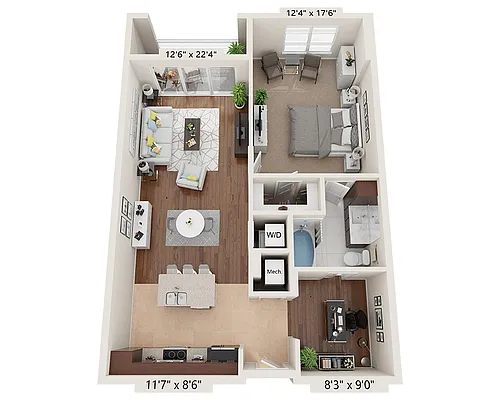 Floor plan One Bedroom with Den A1B